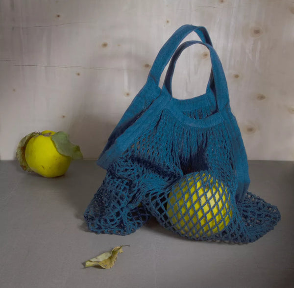 Net shopping bag in Organic Cotton / Δίχτυ τσάντα για ψώνια από οργανικό βαμβάκι - blue jean